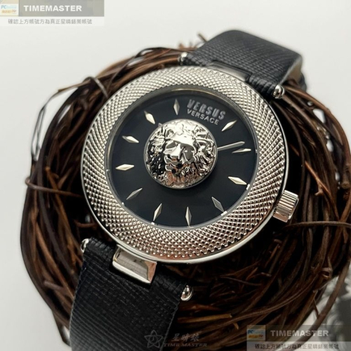 VERSUS VERSACE:手錶,型號:VV00358,女錶36mm銀錶殼黑色錶面真皮皮革錶帶款