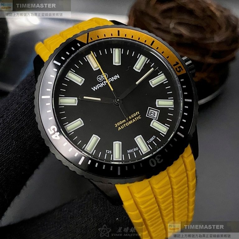 WAKMANN:手錶,型號:WA00029,男錶44mm黑錶殼黑色錶面矽膠錶帶款-細節圖3