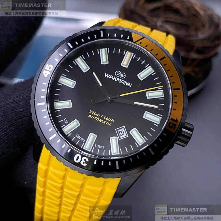WAKMANN:手錶,型號:WA00029,男錶44mm黑錶殼黑色錶面矽膠錶帶款-細節圖4