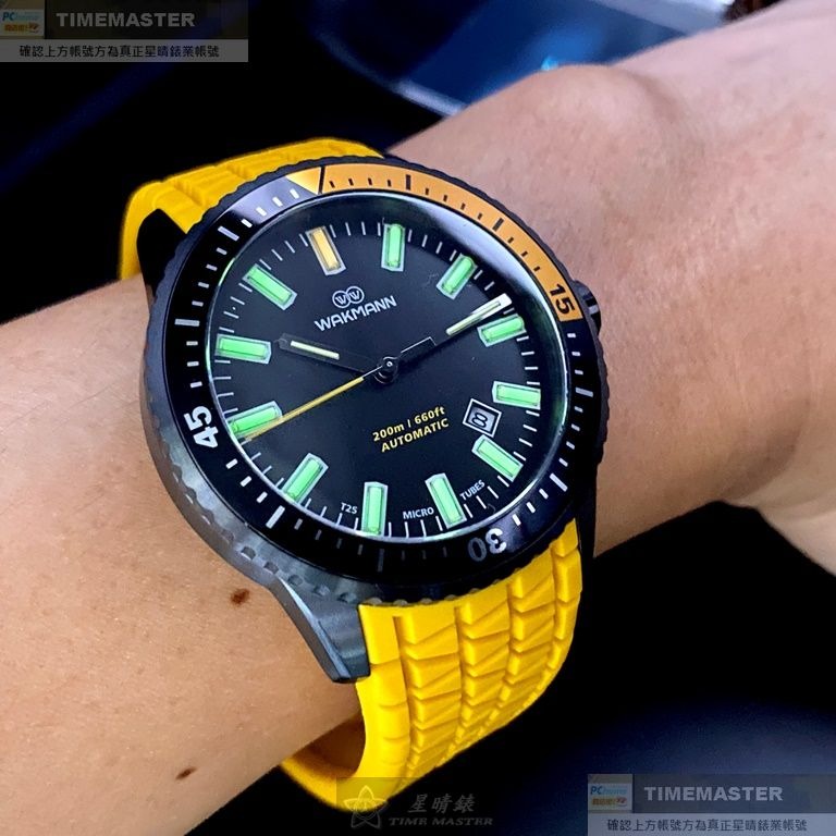 WAKMANN:手錶,型號:WA00029,男錶44mm黑錶殼黑色錶面矽膠錶帶款-細節圖5