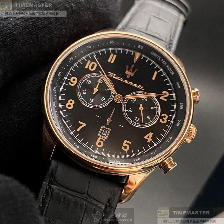 MASERATI:手錶,型號:R8871646001,男錶46mm玫瑰金錶殼黑色錶面真皮皮革錶帶款-細節圖2