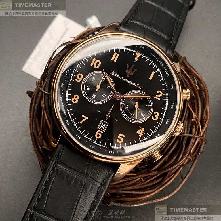 MASERATI:手錶,型號:R8871646001,男錶46mm玫瑰金錶殼黑色錶面真皮皮革錶帶款-細節圖4