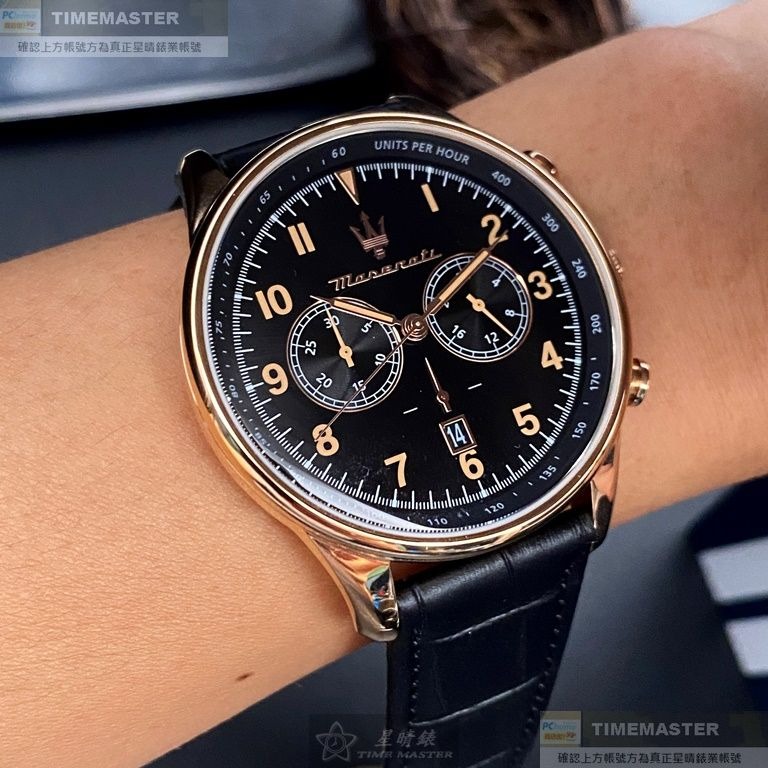 MASERATI:手錶,型號:R8871646001,男錶46mm玫瑰金錶殼黑色錶面真皮皮革錶帶款-細節圖6