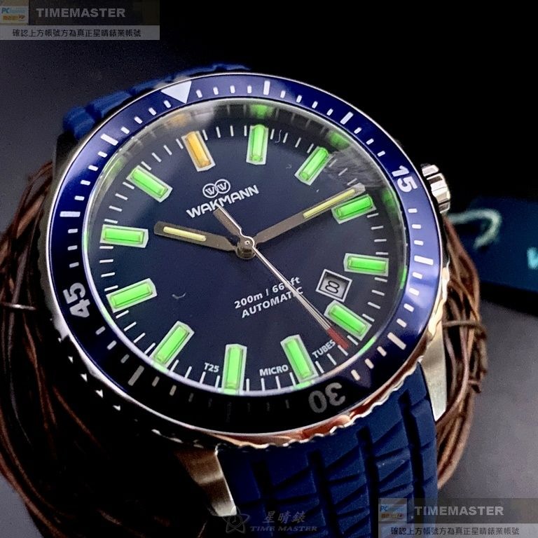 WAKMANN:手錶,型號:WA00030,男錶44mm寶藍錶殼寶藍色錶面矽膠錶帶款-細節圖3