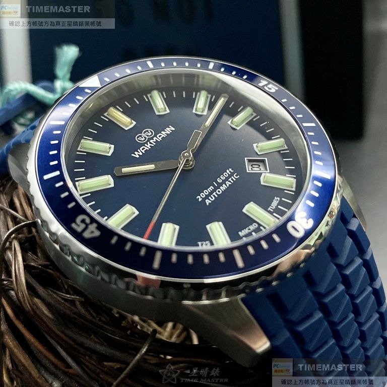 WAKMANN:手錶,型號:WA00030,男錶44mm寶藍錶殼寶藍色錶面矽膠錶帶款-細節圖9