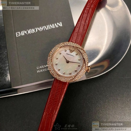 ARMANI:手錶,型號:AR00045,女錶26mm玫瑰金錶殼貝母錶面真皮皮革錶帶款