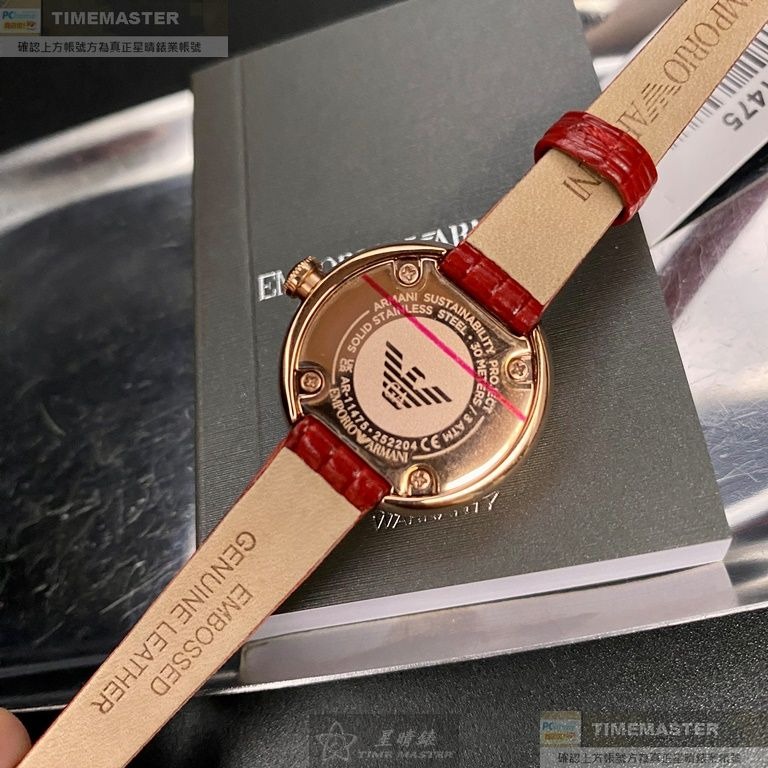 ARMANI:手錶,型號:AR00045,女錶26mm玫瑰金錶殼貝母錶面真皮皮革錶帶款-細節圖3