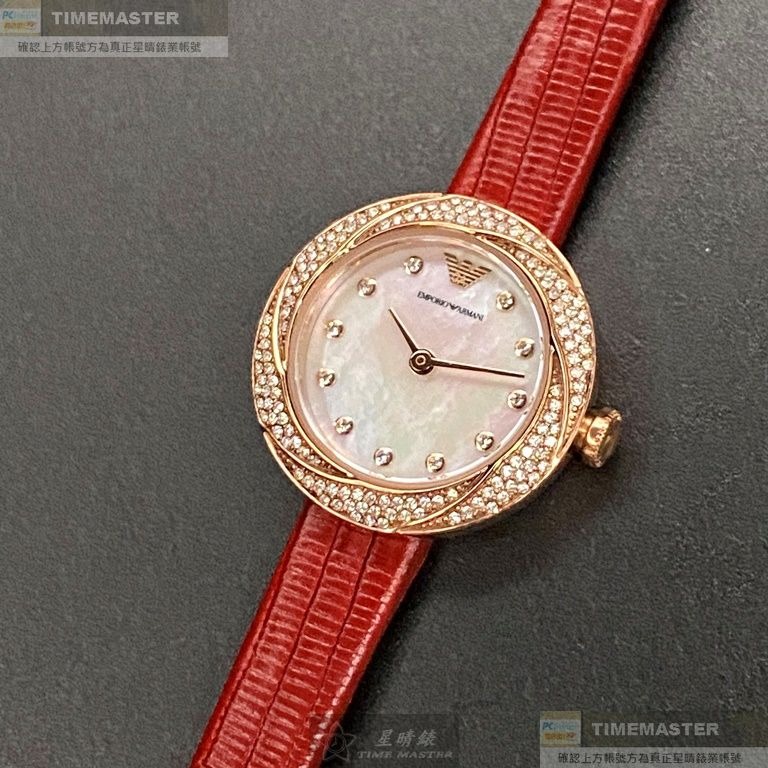 ARMANI:手錶,型號:AR00045,女錶26mm玫瑰金錶殼貝母錶面真皮皮革錶帶款-細節圖6