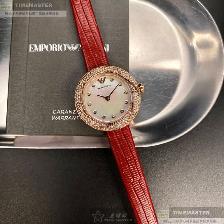 ARMANI:手錶,型號:AR00045,女錶26mm玫瑰金錶殼貝母錶面真皮皮革錶帶款-細節圖11