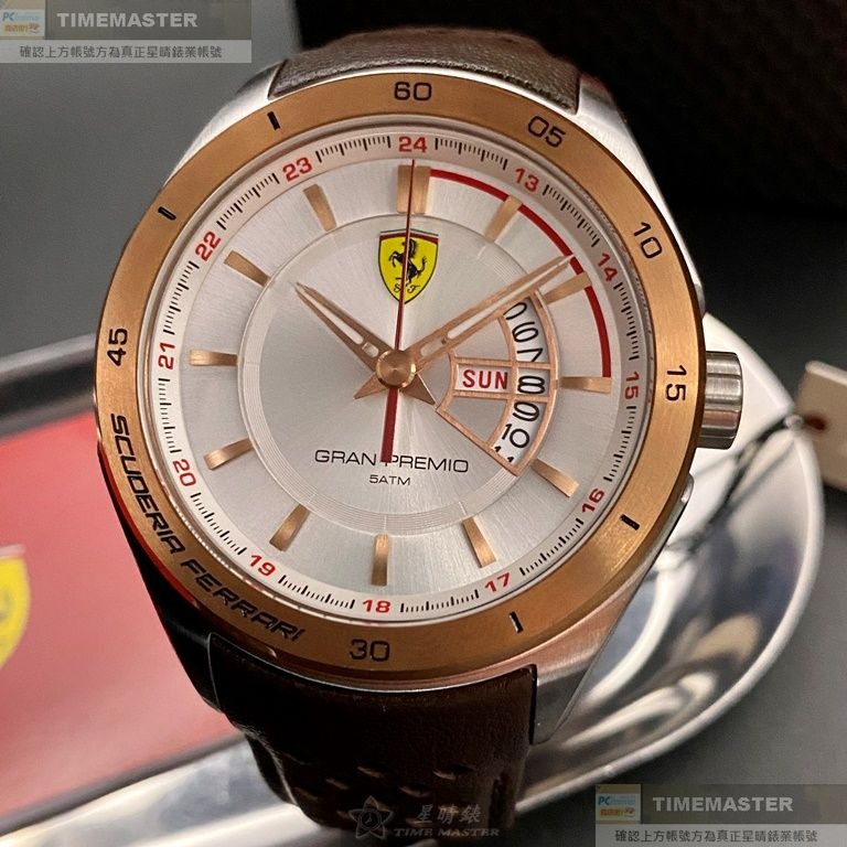 FERRARI:手錶,型號:FE00066,男錶46mm玫瑰金錶殼白色錶面真皮皮革錶帶款-細節圖3
