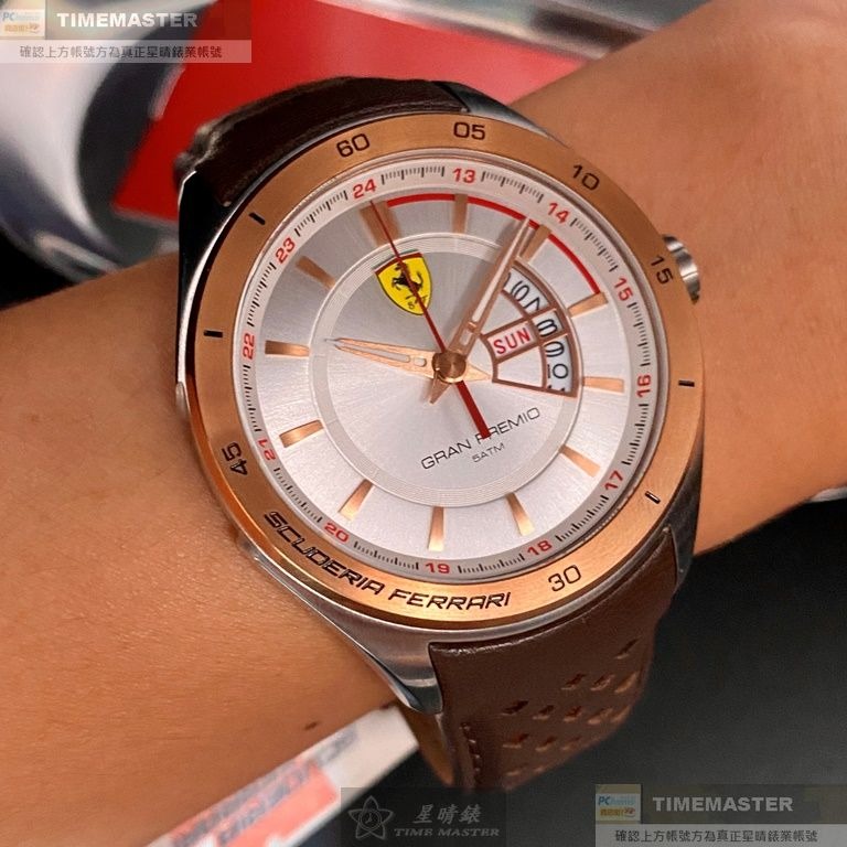 FERRARI:手錶,型號:FE00066,男錶46mm玫瑰金錶殼白色錶面真皮皮革錶帶款-細節圖4