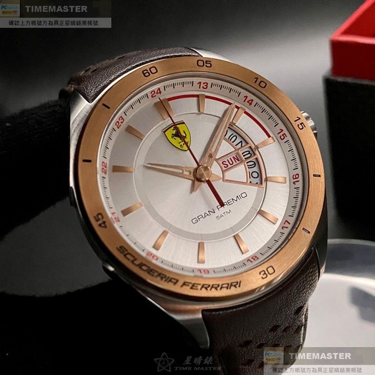 FERRARI:手錶,型號:FE00066,男錶46mm玫瑰金錶殼白色錶面真皮皮革錶帶款-細節圖9