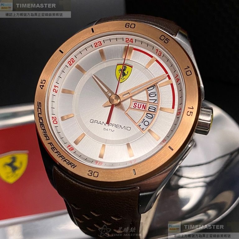 FERRARI:手錶,型號:FE00066,男錶46mm玫瑰金錶殼白色錶面真皮皮革錶帶款-細節圖11