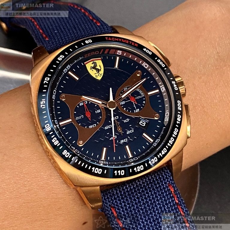 FERRARI:手錶,型號:FE00074,男錶46mm玫瑰金錶殼寶藍色錶面真皮皮革錶帶款-細節圖4