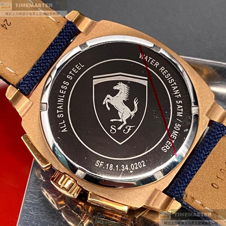 FERRARI:手錶,型號:FE00074,男錶46mm玫瑰金錶殼寶藍色錶面真皮皮革錶帶款-細節圖6