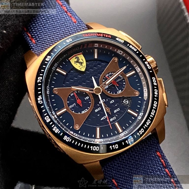 FERRARI:手錶,型號:FE00074,男錶46mm玫瑰金錶殼寶藍色錶面真皮皮革錶帶款-細節圖8