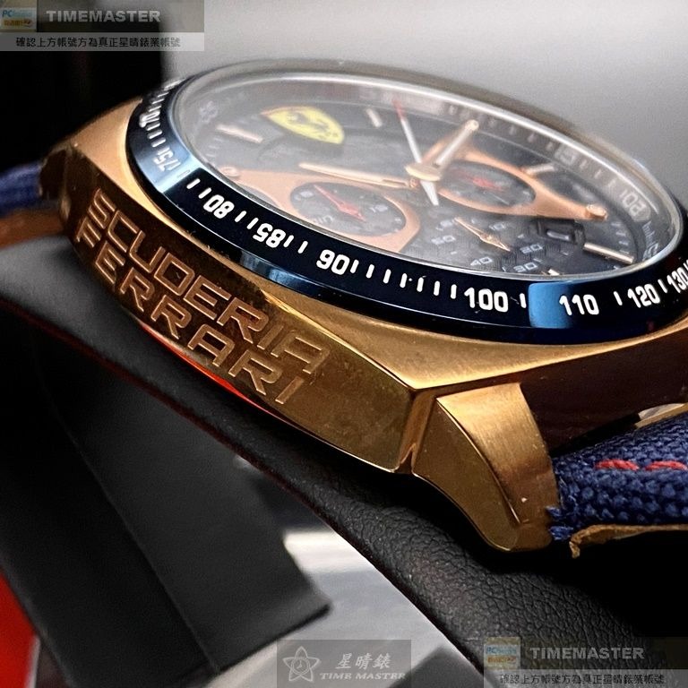 FERRARI:手錶,型號:FE00074,男錶46mm玫瑰金錶殼寶藍色錶面真皮皮革錶帶款-細節圖11
