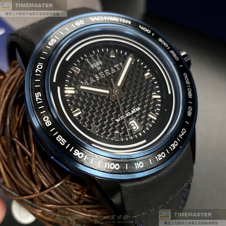 MASERATI:手錶,型號:R8851110003,男錶46mm黑錶殼黑色錶面真皮皮革錶帶款-細節圖2