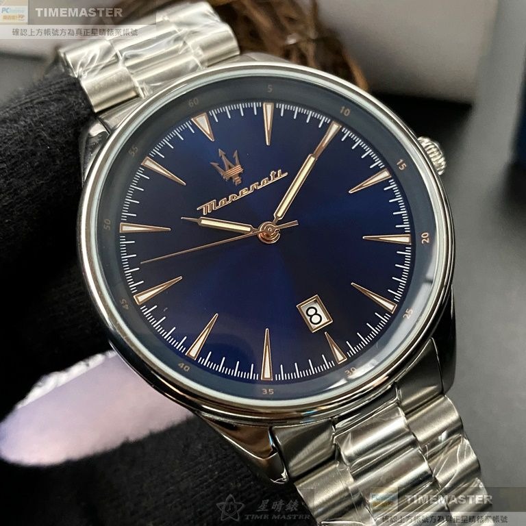 MASERATI:手錶,型號:R8853146002,男女通用錶46mm銀錶殼寶藍色錶面精鋼錶帶款-細節圖2
