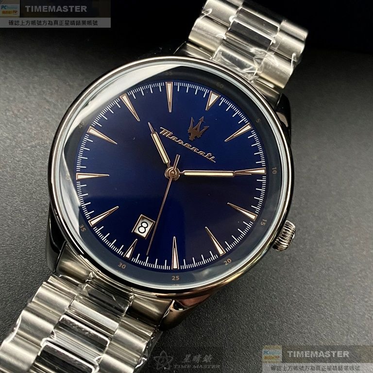MASERATI:手錶,型號:R8853146002,男女通用錶46mm銀錶殼寶藍色錶面精鋼錶帶款-細節圖3