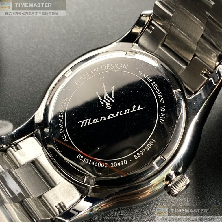 MASERATI:手錶,型號:R8853146002,男女通用錶46mm銀錶殼寶藍色錶面精鋼錶帶款-細節圖5