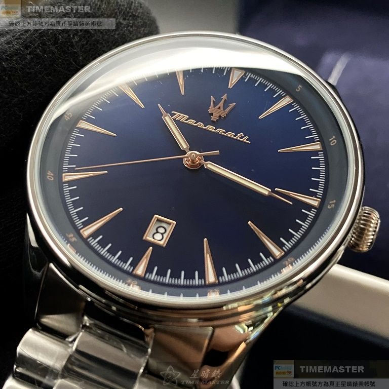 MASERATI:手錶,型號:R8853146002,男女通用錶46mm銀錶殼寶藍色錶面精鋼錶帶款-細節圖7