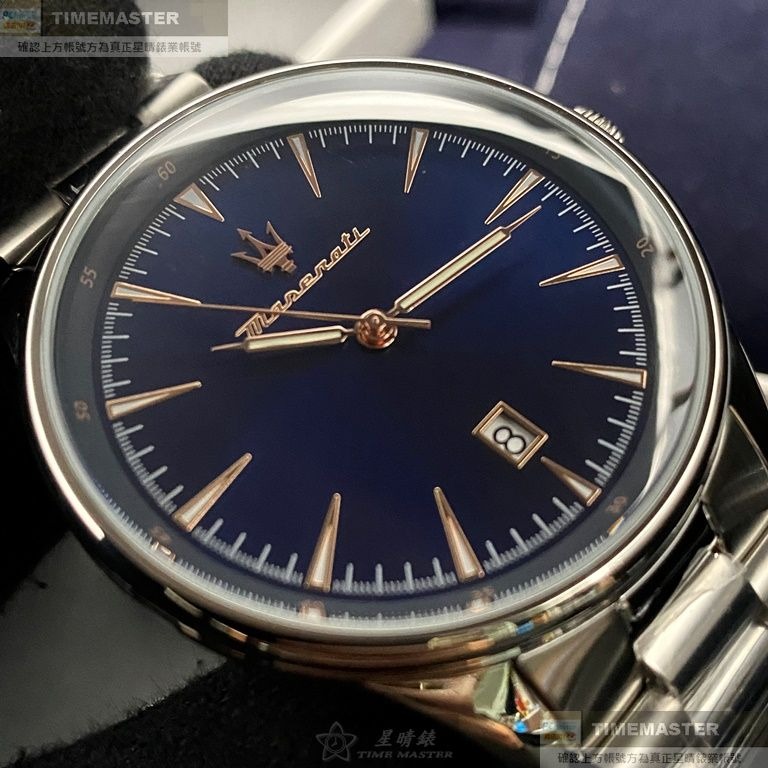 MASERATI:手錶,型號:R8853146002,男女通用錶46mm銀錶殼寶藍色錶面精鋼錶帶款-細節圖8