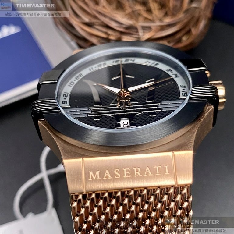MASERATI:手錶,型號:R8853108009,男錶42mm玫瑰金錶殼黑色錶面米蘭錶帶款-細節圖3