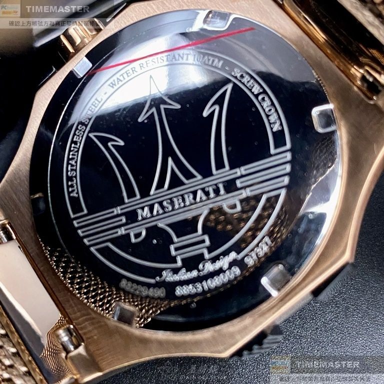 MASERATI:手錶,型號:R8853108009,男錶42mm玫瑰金錶殼黑色錶面米蘭錶帶款-細節圖5