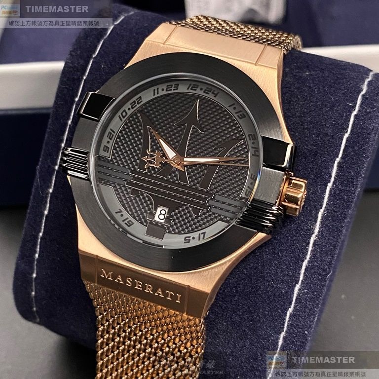 MASERATI:手錶,型號:R8853108009,男錶42mm玫瑰金錶殼黑色錶面米蘭錶帶款-細節圖9