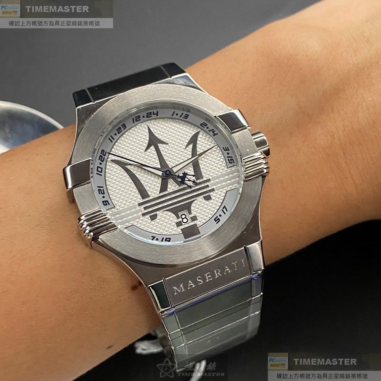 MASERATI:手錶,型號:R8853108002,男女通用錶42mm銀錶殼白色錶面精鋼錶帶款-細節圖4