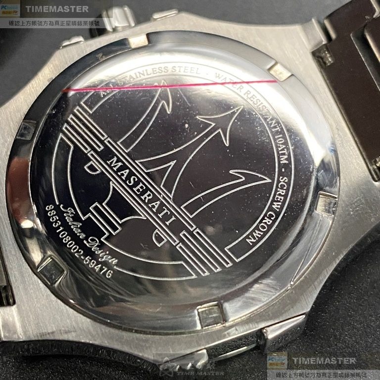 MASERATI:手錶,型號:R8853108002,男女通用錶42mm銀錶殼白色錶面精鋼錶帶款-細節圖6