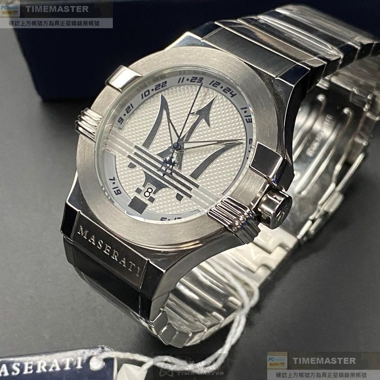 MASERATI:手錶,型號:R8853108002,男女通用錶42mm銀錶殼白色錶面精鋼錶帶款-細節圖8