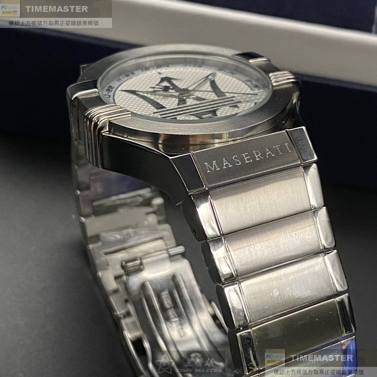MASERATI:手錶,型號:R8853108002,男女通用錶42mm銀錶殼白色錶面精鋼錶帶款-細節圖9