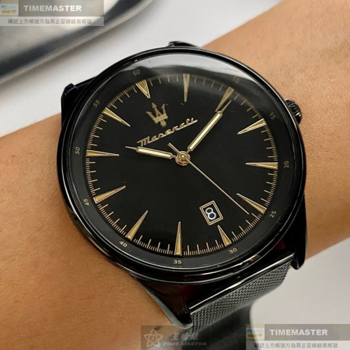MASERATI:手錶,型號:R8853146001,男錶46mm黑錶殼黑色錶面米蘭錶帶款