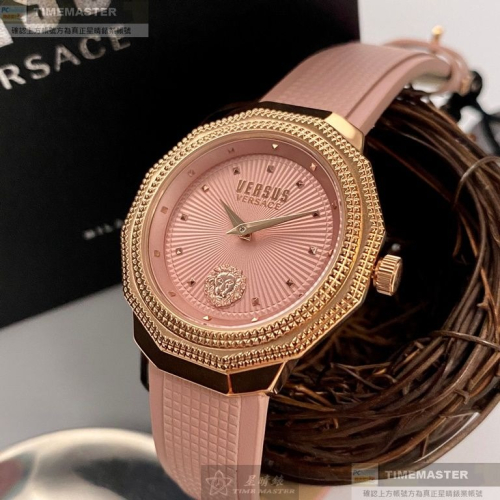 VERSUS VERSACE:手錶,型號:VV00363,女錶38mm玫瑰金錶殼粉紅色錶面真皮皮革錶帶款