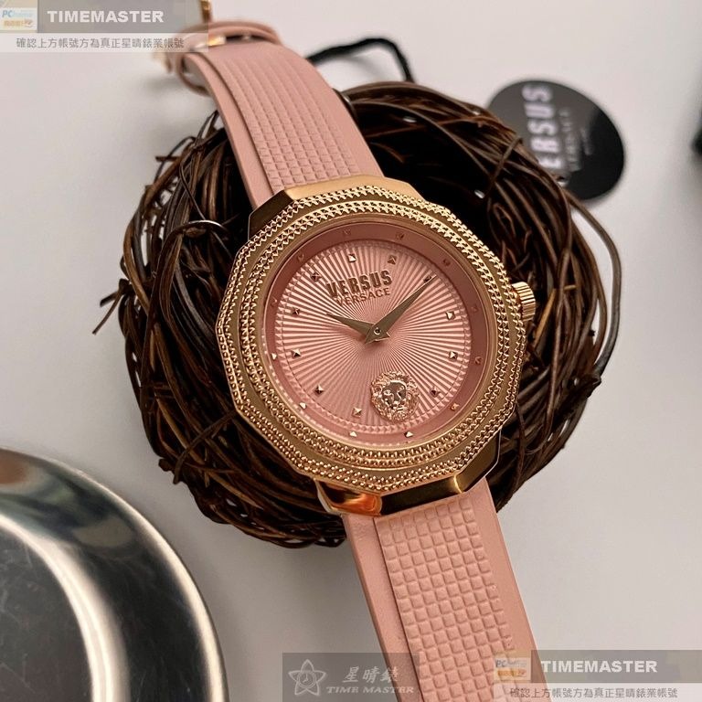 VERSUS VERSACE:手錶,型號:VV00363,女錶38mm玫瑰金錶殼粉紅色錶面真皮皮革錶帶款-細節圖3
