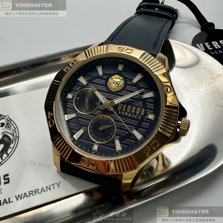 VERSUS VERSACE:手錶,型號:VV00368,男錶48mm金色錶殼寶藍色錶面真皮皮革錶帶款-細節圖2