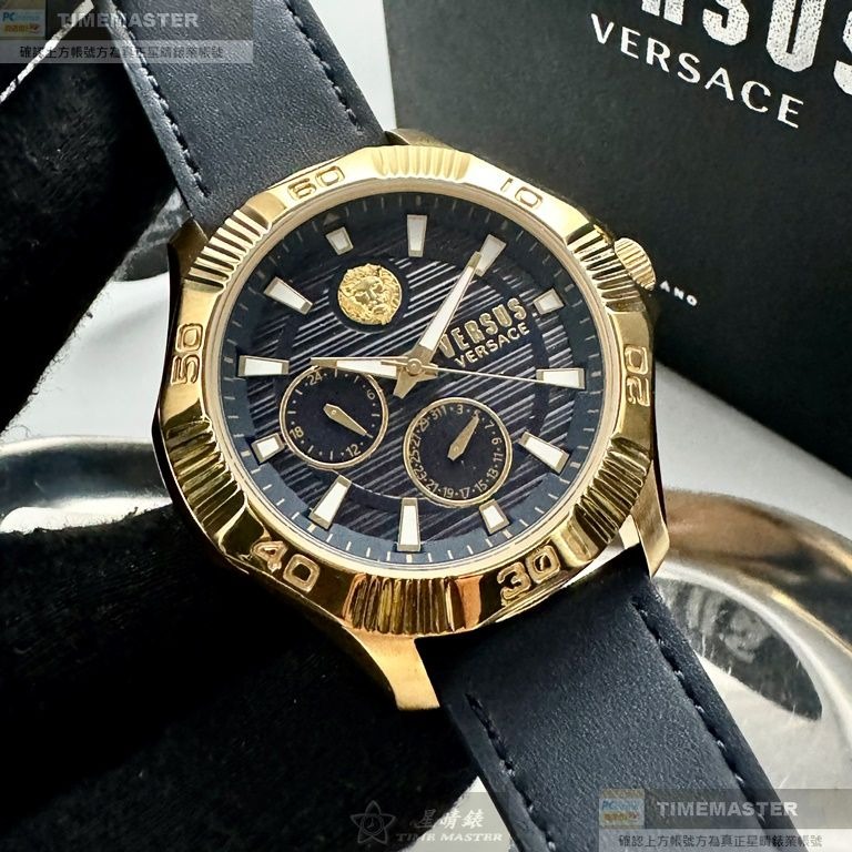 VERSUS VERSACE:手錶,型號:VV00368,男錶48mm金色錶殼寶藍色錶面真皮皮革錶帶款-細節圖3