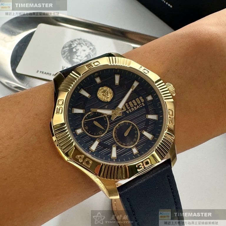 VERSUS VERSACE:手錶,型號:VV00368,男錶48mm金色錶殼寶藍色錶面真皮皮革錶帶款-細節圖4