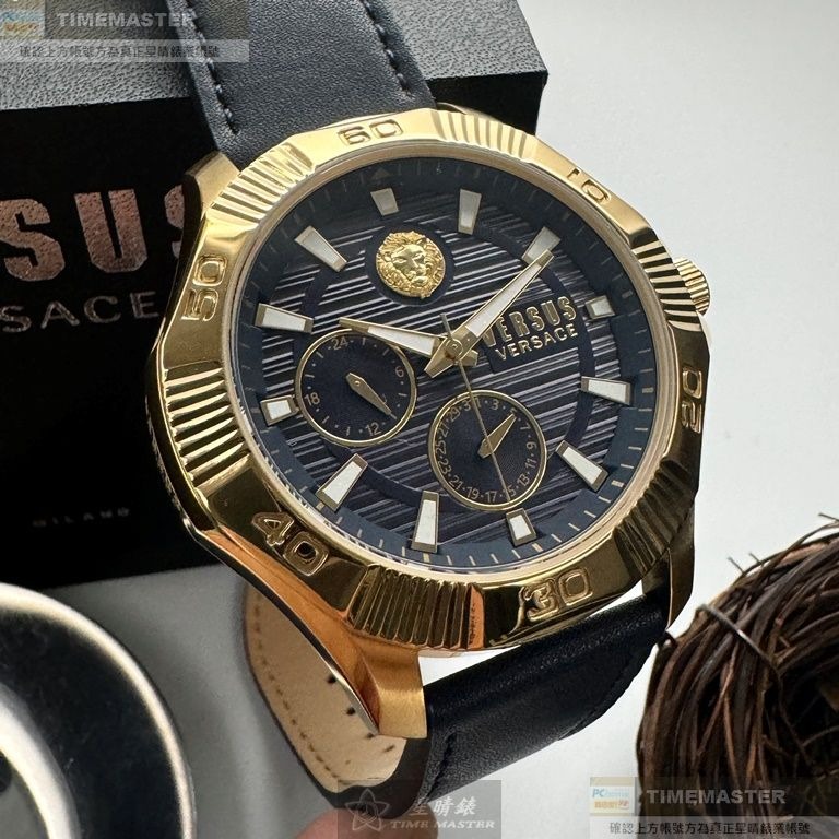 VERSUS VERSACE:手錶,型號:VV00368,男錶48mm金色錶殼寶藍色錶面真皮皮革錶帶款-細節圖5