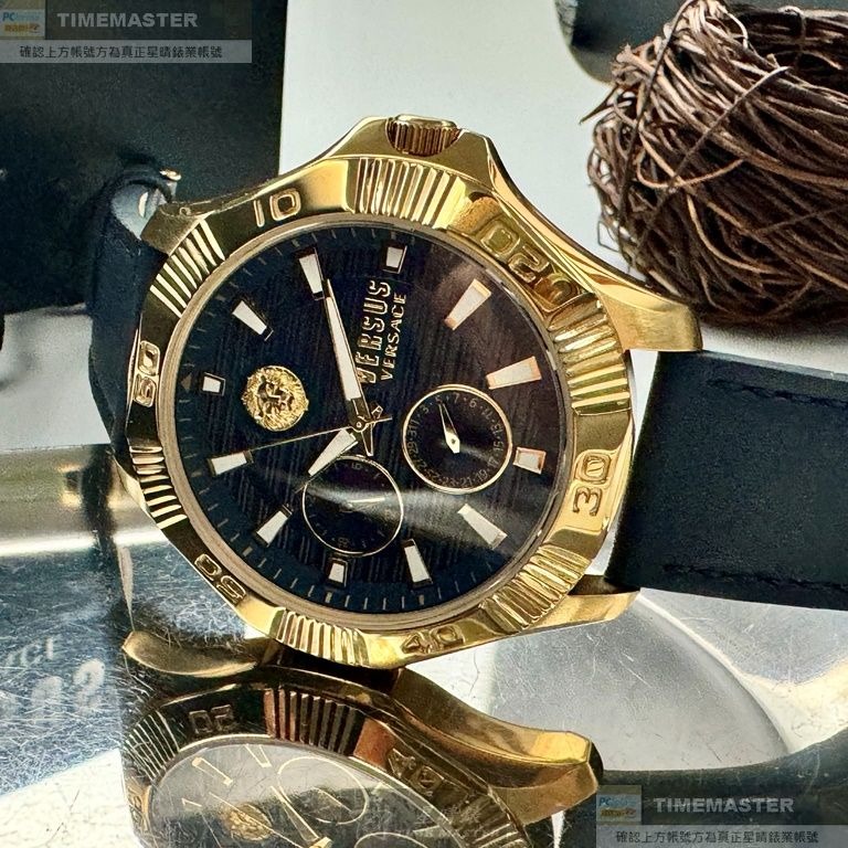 VERSUS VERSACE:手錶,型號:VV00368,男錶48mm金色錶殼寶藍色錶面真皮皮革錶帶款-細節圖6