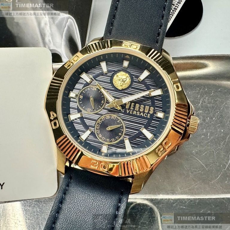 VERSUS VERSACE:手錶,型號:VV00368,男錶48mm金色錶殼寶藍色錶面真皮皮革錶帶款-細節圖9
