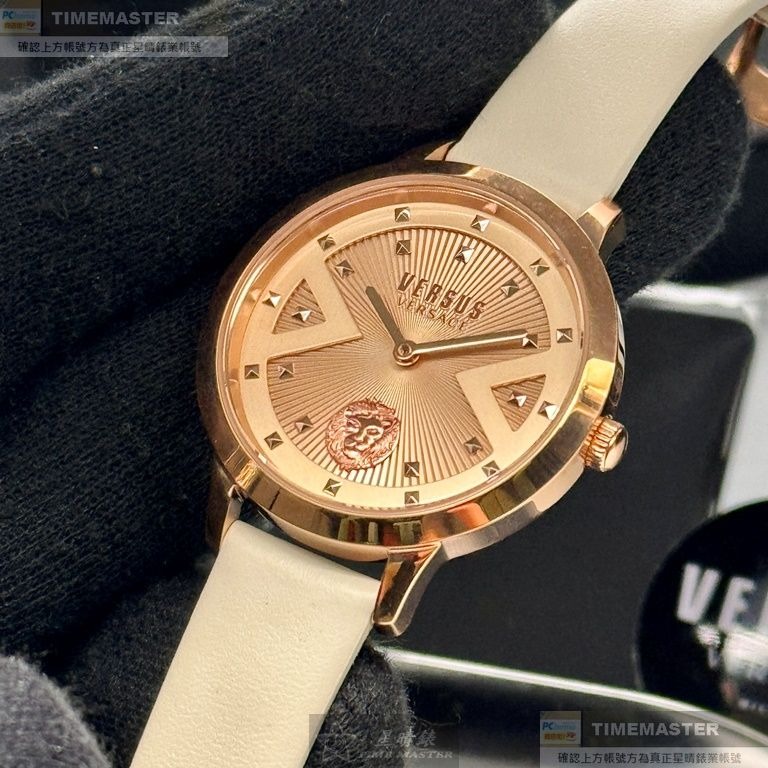 VERSUS VERSACE:手錶,型號:VV00374,女錶34mm玫瑰金錶殼玫瑰金色錶面真皮皮革錶帶款-細節圖3