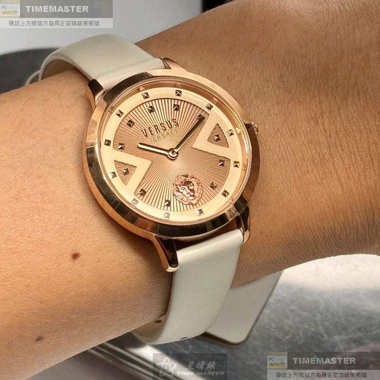 VERSUS VERSACE:手錶,型號:VV00374,女錶34mm玫瑰金錶殼玫瑰金色錶面真皮皮革錶帶款-細節圖4