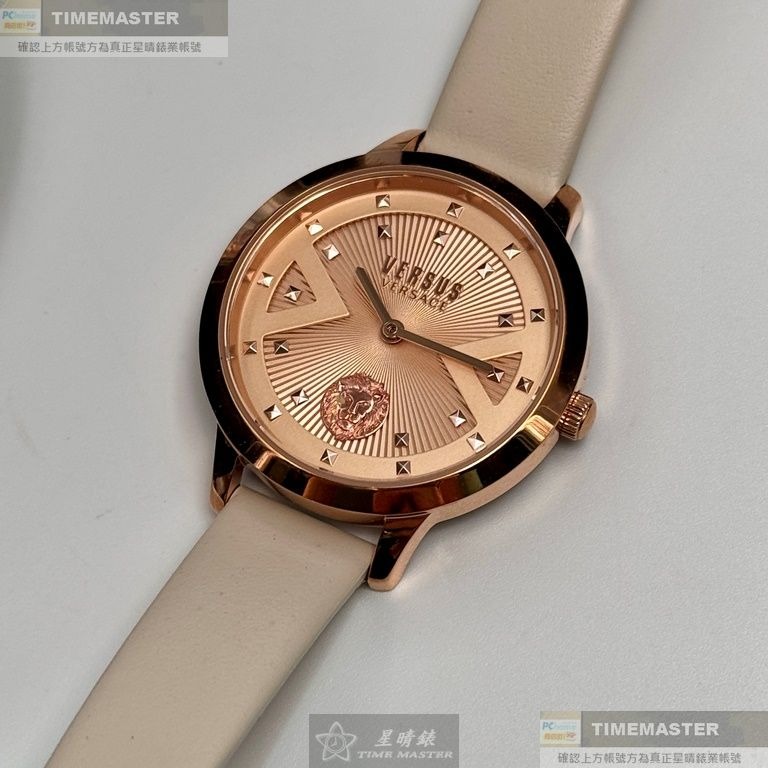 VERSUS VERSACE:手錶,型號:VV00374,女錶34mm玫瑰金錶殼玫瑰金色錶面真皮皮革錶帶款-細節圖8
