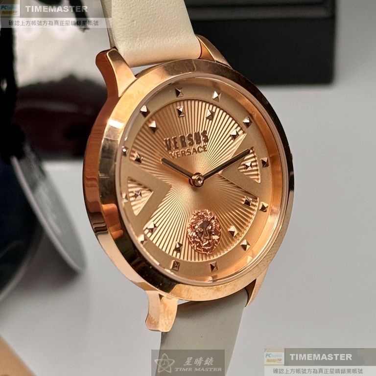 VERSUS VERSACE:手錶,型號:VV00374,女錶34mm玫瑰金錶殼玫瑰金色錶面真皮皮革錶帶款-細節圖9