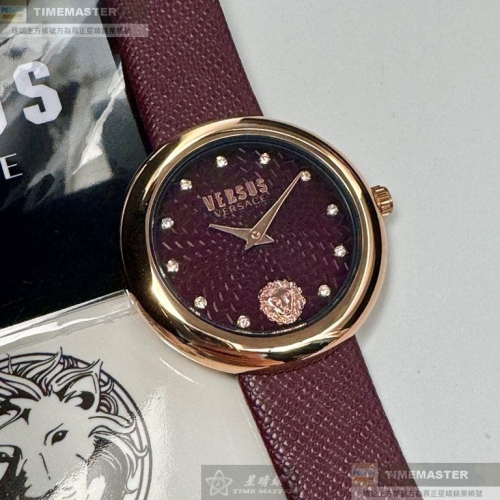 VERSUS VERSACE:手錶,型號:VV00375,女錶36mm玫瑰金錶殼酒紅色錶面真皮皮革錶帶款