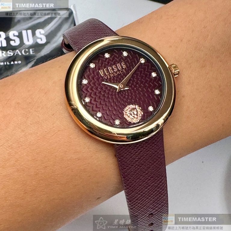 VERSUS VERSACE:手錶,型號:VV00375,女錶36mm玫瑰金錶殼酒紅色錶面真皮皮革錶帶款-細節圖3