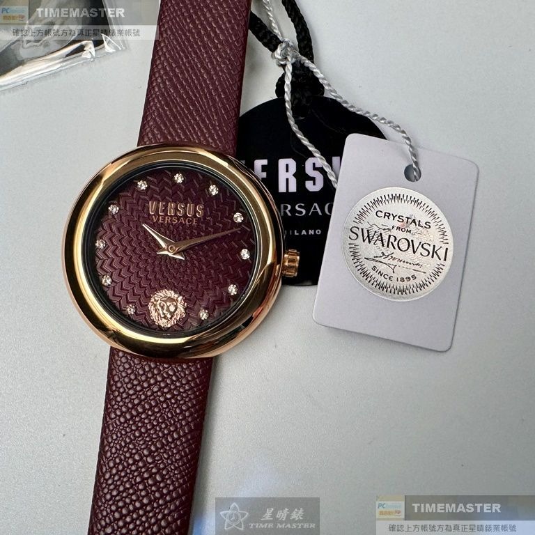 VERSUS VERSACE:手錶,型號:VV00375,女錶36mm玫瑰金錶殼酒紅色錶面真皮皮革錶帶款-細節圖7
